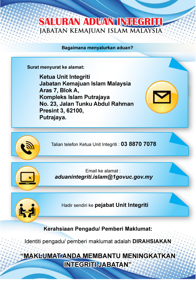 jabatan kemajuan islam malaysia saluran aduan integriti